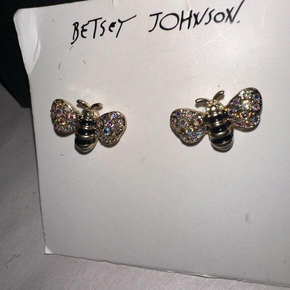 Betsey Johnson Bees Iridescent Crystal Small  Earrings - Picture 3 of 4